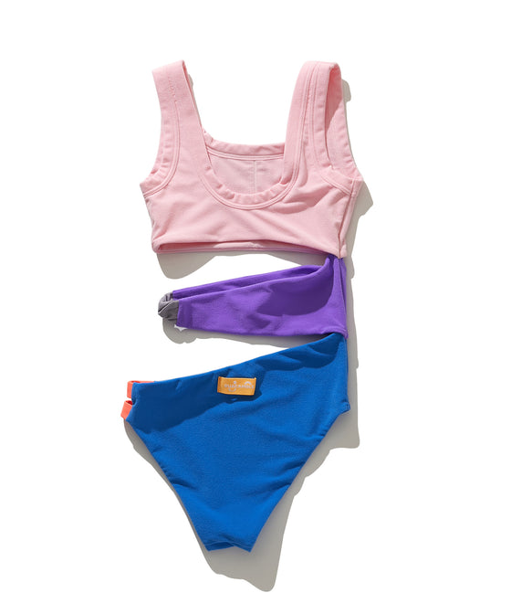 【GUACAMOLE】FUNCTIONAL PILE MULTI COLOR ONEPIECE / PINK MIX