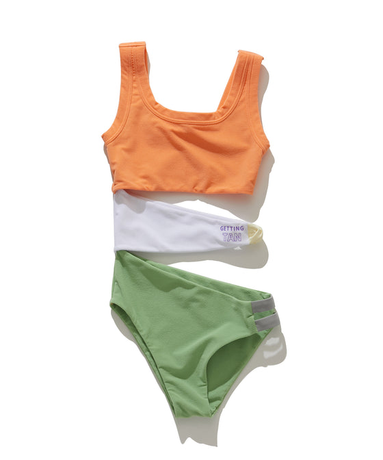 【GUACAMOLE】FUNCTIONAL PILE MULTI COLOR ONEPIECE / ORANGE MIX