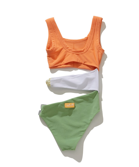 【GUACAMOLE】FUNCTIONAL PILE MULTI COLOR ONEPIECE / ORANGE MIX