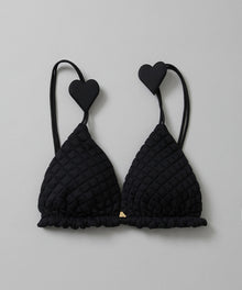  【GUACAMOLE】QUILT HEART TIE TOP / BLACK