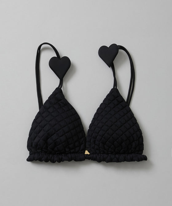 【GUACAMOLE】QUILT HEART TIE TOP / BLACK