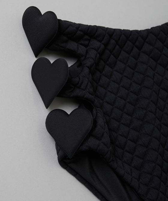 【GUACAMOLE】QUILT HEART TWO HOLES BOTTOM / BLACK